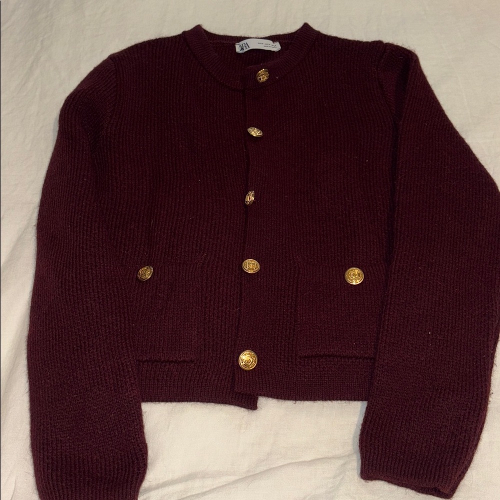 Zara Maroon Knitwear with Metallic Accents size medium